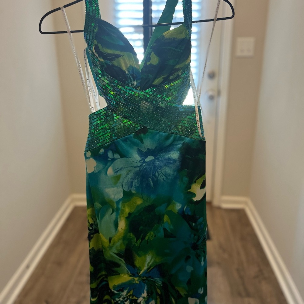 Masquerade Dress Womens 1/2 Green Blue Maxi Floral Gown Whimsy Fairy Prom Y2K - Picture 2 of 15